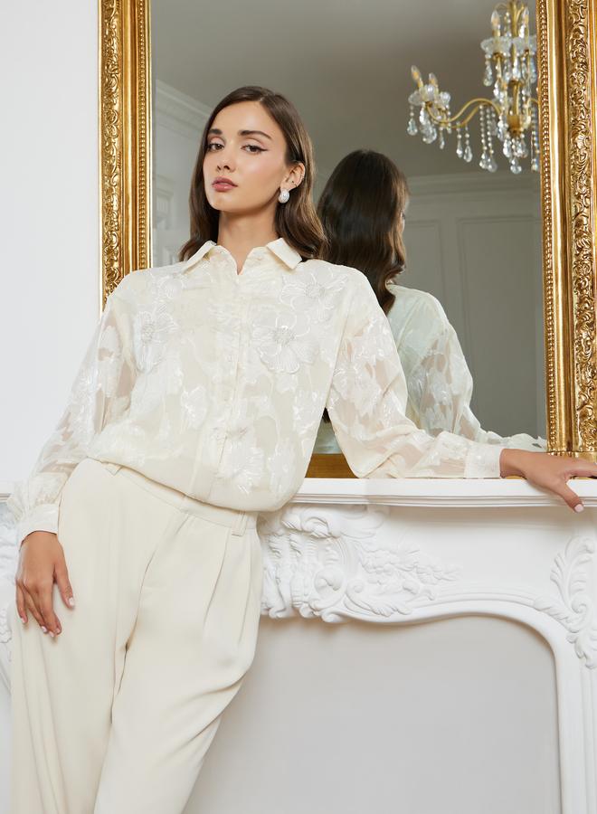 ستايلي بلوزة شفافة جاكار بأزهار - Image 1